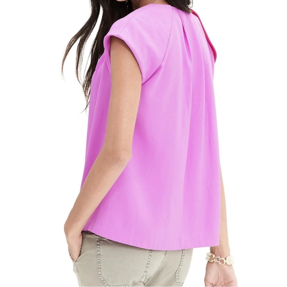 Banana Republic purple magenta pleated crepe blouse split V-neck cap sleeves S - Picture 2 of 11